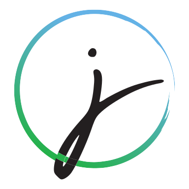 Jimisola logo — a j-shaped sprinter in a ring shading from green at the ground to blue at the sky